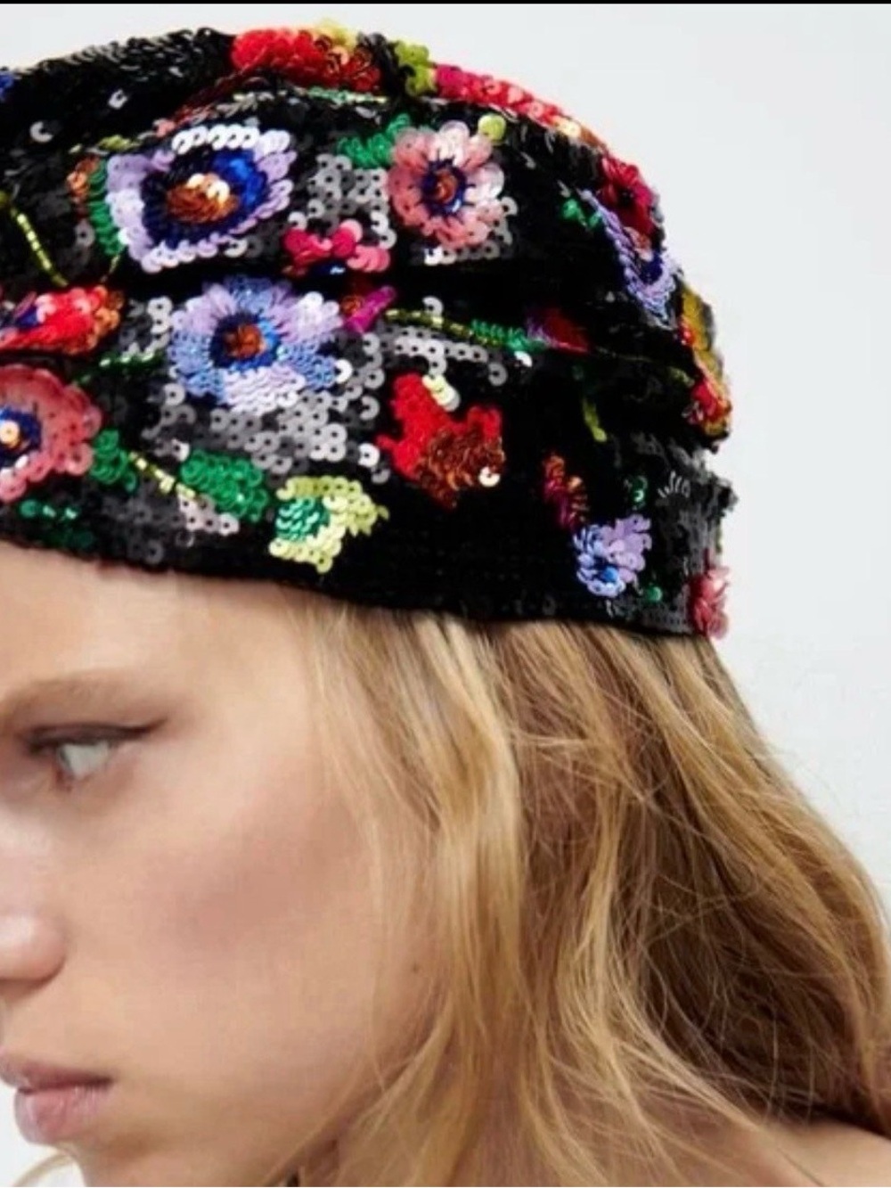 Embellished Floral Sequin Turban Headband - Black - Picture 2 of 4
